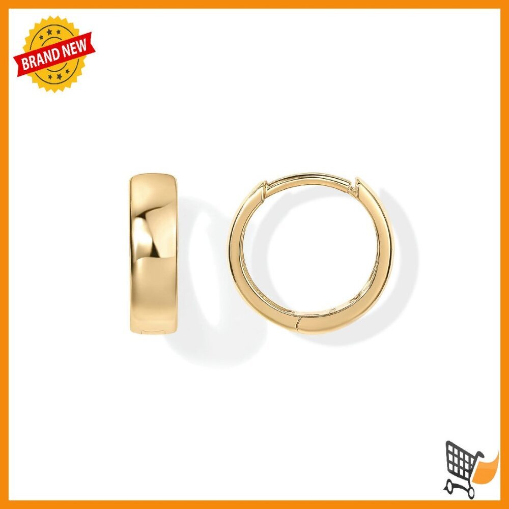 14K Gold Plated Sterling Silver Huggie Hoop Earrings 14mm Post